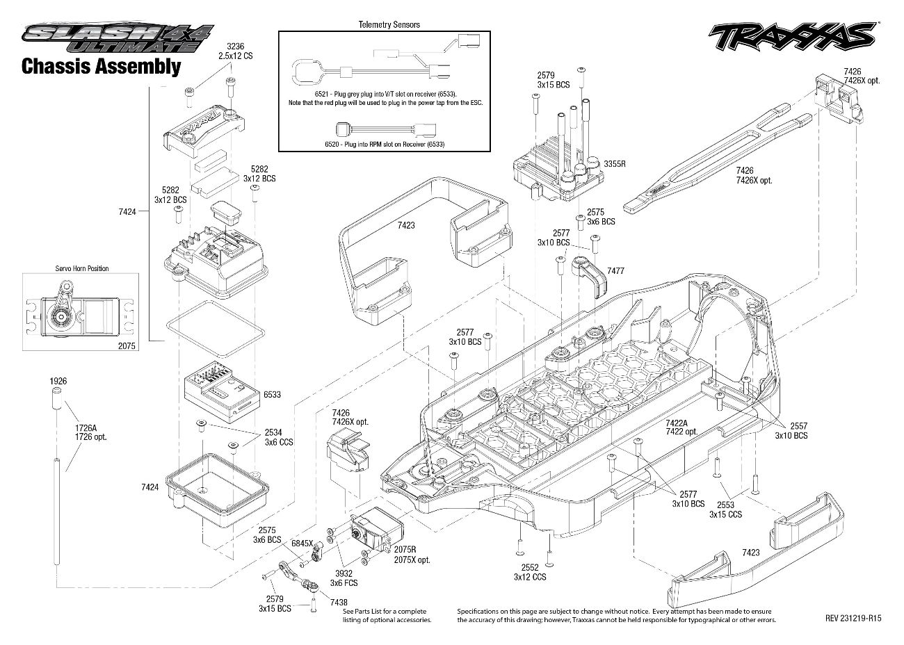 Slash 4X4 Ultimate (68077-4) Chassis Assembly Exploded View Slash 4X4 Ultimate (68077-4) Chassis Assembly Exploded View